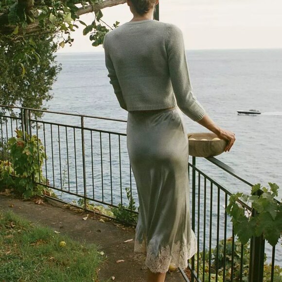 Doen Ladies Lace Midi Silks A-line Skirt - Picture 2 of 14